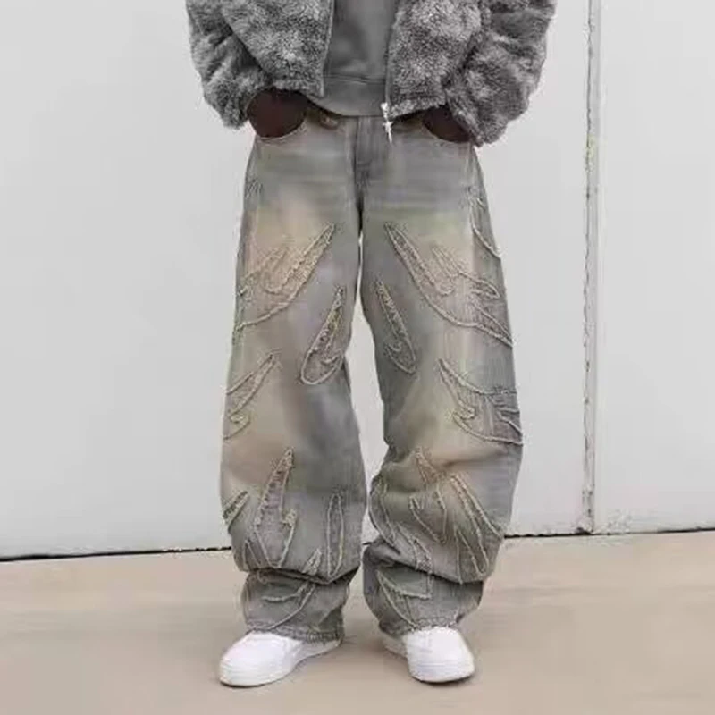 Men'S Fashion Jeans 2025 - Уличные готические ретро широкие брюки с