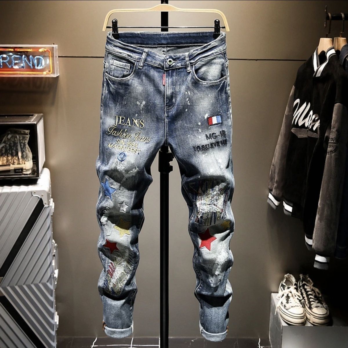 Men'S Fashion Jeans 2025 - Высококачественные рваные джинсы с вышивкой в