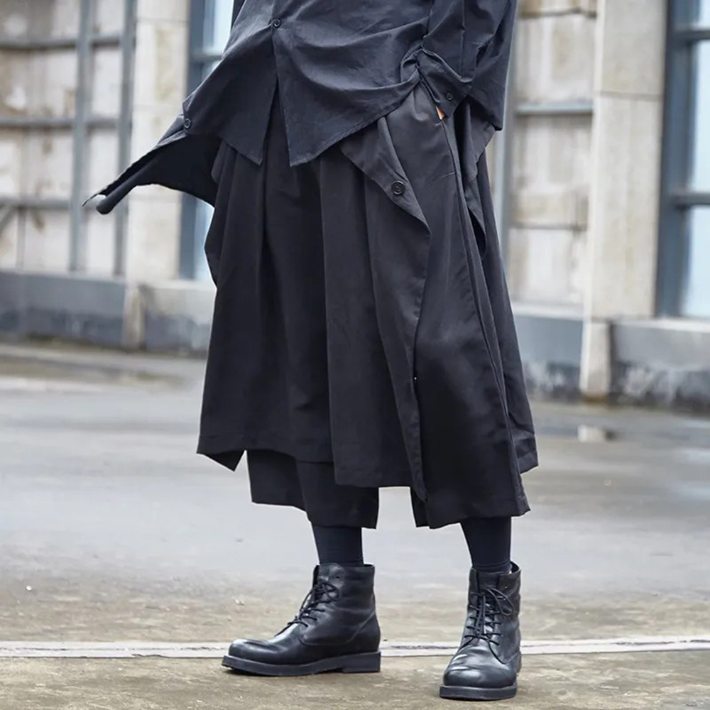 Mens Fashion Trend 2026 - Готические темные брюки Y2K с асимметричными